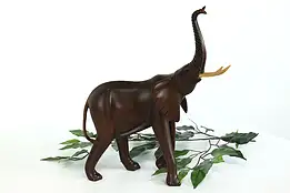 African Vintage Statue Traditional Carved Roaring Elephant Sculpture #39963