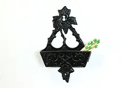 Victorian Antique Cast Iron Wall Hanging Grape Leaf Match Holder #39597