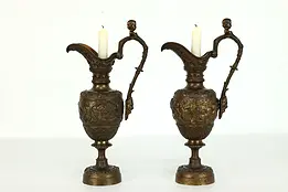 Pair of Renaissance Antique Pitchers or Ewers with Cherubs, Candle Holders#40238