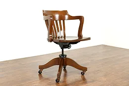 Oak Antique Adjustable Swivel Office or Library Desk Chair #40354