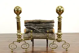 Pair of Antique Brass Federal Style Large Fireplace Hearth Andirons #39343