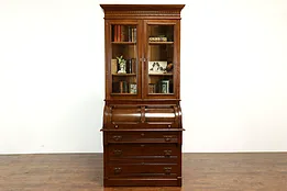 Victorian Eastlake Antique Walnut Cylinder Secretary Desk & Bookcase #38937