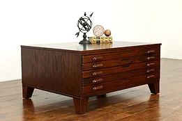 Oak Vintage 5 Drawer File Industrial Map or Collector Chest Coffee Table #39254