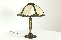 Art Nouveau Antique 6 Panel Stained Glass Shade Office or Library Lamp #40291