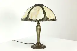 Art Nouveau Antique 6 Panel Stained Glass Shade Office or Library Lamp #40291