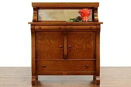 Empire Style Oak Antique Sideboard, Server, Buffet, Gallery & Mirror #39625