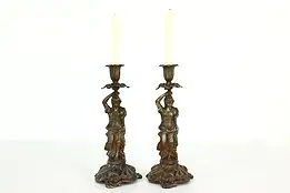 Pair of Antique Classical Sculpture Figure Spelter Metal Candlesticks #39966