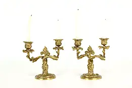 Pair of Antique Italian Baroque Style Gilt Brass Candelabra #39888