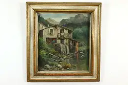 Millhouse Stream Scene Vintage Italian Original Oil Painting Magrotti 25" #39747