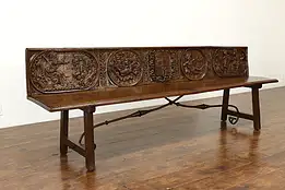 Renaissance Antique 1700 Italian Bench Hand Carved Mythological Scenes #39853