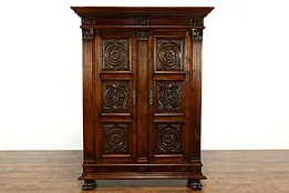 Italian Renaissance Antique Carved Fruitwood Armoire, Wardrobe, Bookcase #39636
