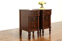 Pair of Vintage Tudor Style Walnut & Burl Nightstands, End or Lamp Tables #40140