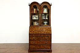 Traditional Georgian Vintage Walnut & Burl Secretary Desk & Bookcase #39994