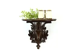 Black Forest Antique Carved Fruitwood Wall Shelf, Mountain Goat Head #40214
