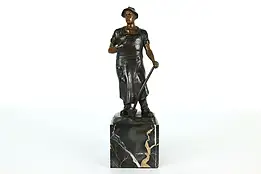 Blacksmith Antique Bronze Statue on Italian Marble Base, Signed #40476