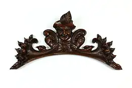 Renaissance Jester Sculpture Antique Architectural Salvage Walnut Crest #40554