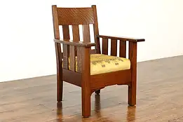 Arts & Crafts Mission Oak Antique Craftsman Armchair, New Upholstery #39854