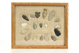 Group of 18 Antique Stone Native American Points, Arrowheads & Shadowbox #39895