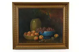 Still Life with Fruit Antique Original Oil Painting, Woodruff 37.5" #39864