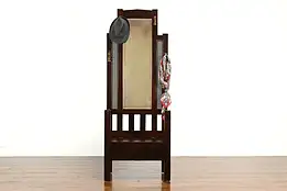 Arts & Crafts Mission Oak Antique Craftsman Hall Stand, Bench & Mirror #40311