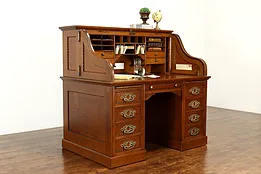 Victorian Antique Oak S Roll Top Office or Library Desk, Derby Boston #40173