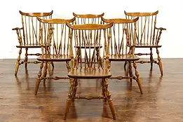 Set of 6 Farmhouse Vintage Birch Windsor Dining Chairs, Nichols & Stone #37845