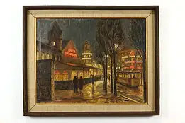 Berlin Evening Street Scene Vintage Original Oil Painting, Roberti 37.5" #39347