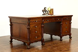 Traditional Tudor Style Antique Executive Office or Library Desk, Lincoln #38657