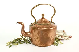 Farmhouse Antique 1860s Copper Teapot or Kettle, Brass Handles #40536