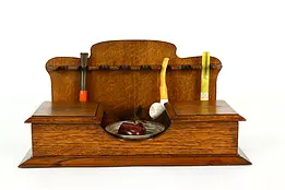 English Antique Oak Smoking Set, 4 Pipes Incl Meerschaum Head & Ashtray #40398