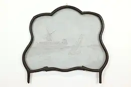 Farmhouse Folk Art Vintage Fireplace Screen, Sailboat & Windmill #39961