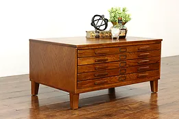 Oak Vintage 5 Drawer Mi Industrial Map File, Collector Chest Coffee Table #39257