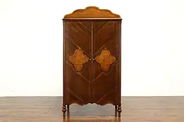 Art Deco Vintage Walnut & Birdseye Maple Armoire Chifferobe, Cedar Closet #40088