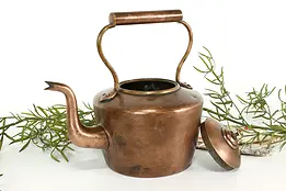 Farmhouse Antique Solid Copper Large Tea Kettle or Pot & Lid #40614