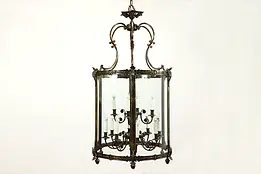 Renaissance Vintage Brass Two Tier Curved Glass 5' Tall Hall Chandelier #40314