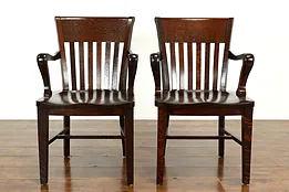 Pair of Arts & Crafts Antique Oak Craftsman Banker, Office or Desk Chairs #40599