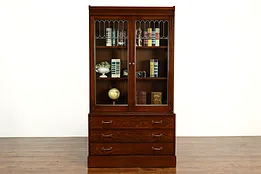 Arts & Crafts Mission Oak Antique Bookcase, Display Cabinet, Leaded Glass #40379