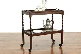 Arts & Crafts Mission Oak Antique Rolling Bar or Tea Cart, Serving Tray #39069