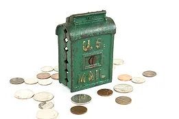Cast Iron Antique US Mail Mailbox Coin Bank, Original Paint #40533