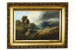 British Highland Waterfall Antique Original Oil Painting, Griffiths 41" #40358