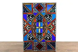 Architectural Salvage Vintage Leaded Stained Glass Window, Cross #40512