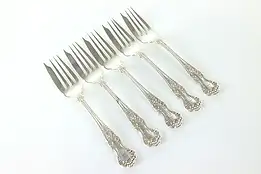 Set of 5 Sterling Silver Buttercup Antique Salad Forks Gorham, Monogram #40717