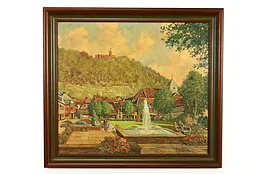 Landstuhl German Castle & Village Vintage Original Painting 1967 Bohm 37" #40287