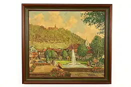 Landstuhl German Castle & Village Vintage Original Painting 1967 Bohm 37" #40287