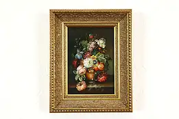 Still Life of Flowers in Vase Vintage Original Oil Painting, Signed 10" #40539