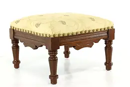 Victorian Eastlake Antique Carved Walnut Footstool, New Upholstery #40395