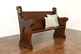 Gothic Carved Antique Oak & Ash Church Pew or Hall Bench #40697