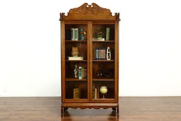 Victorian Antique Carved Oak Office or Library Bookcase, Wavy Glass Doors #40682
