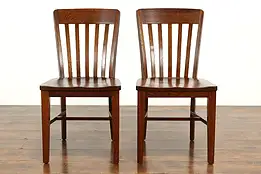 Pair of Antique Quarter Sawn Oak Office, Desk or Dining Side Chairs #37979