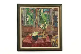 Still Life & Garden Vintage Romanian Original Oil Painting, Ullea 27.5" #40493